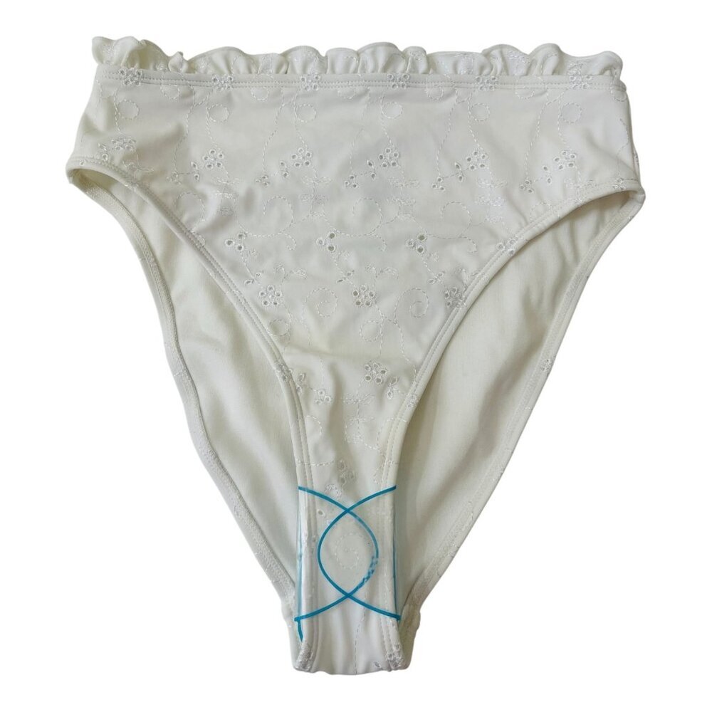ASOS High Waist White Ruffle Embroideries Bikini Bottom Size UK 8 EU 36 US 4 NEW